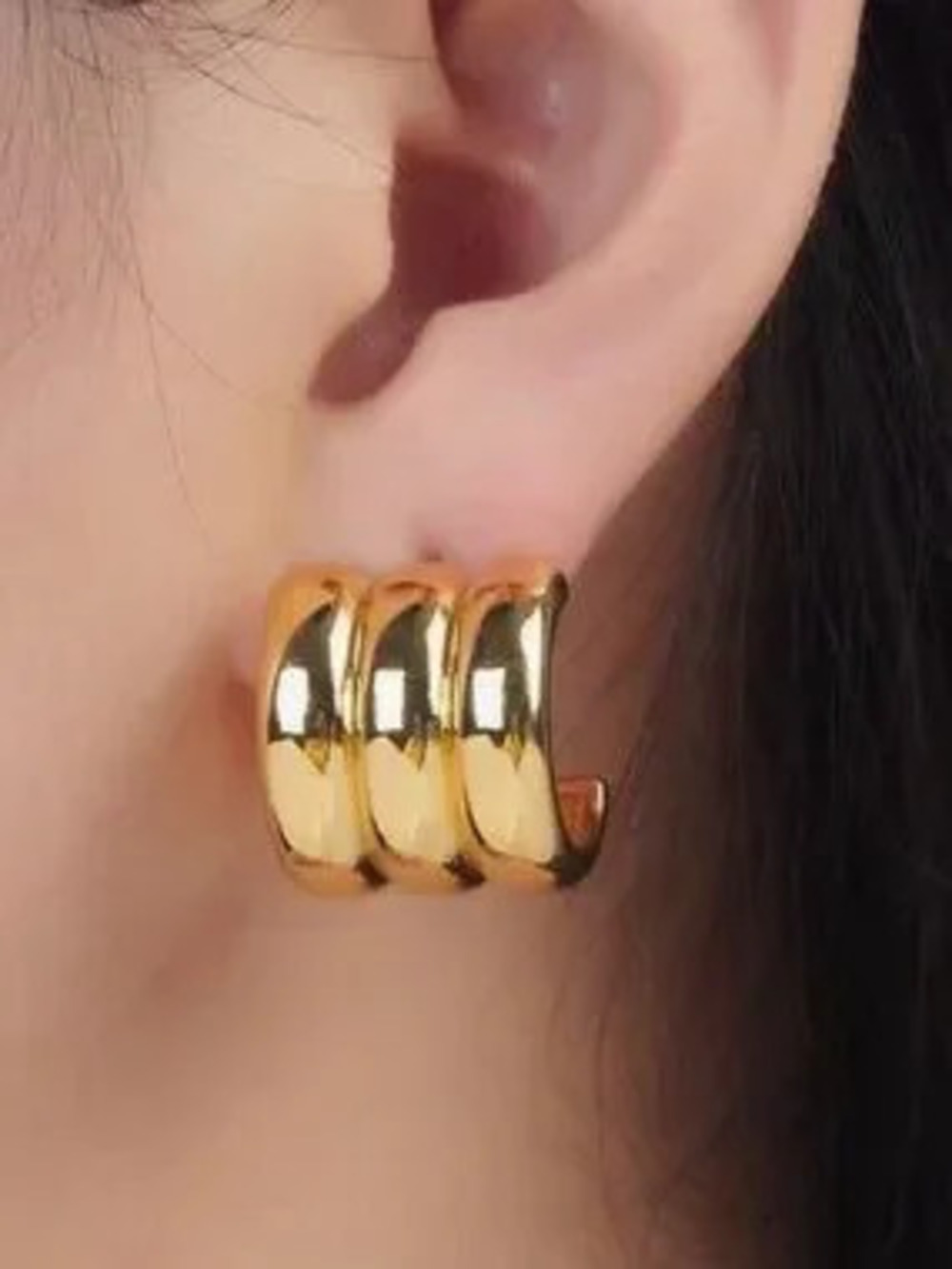 Gold Triple named C Shaped Hoop Earrings ( 4459)